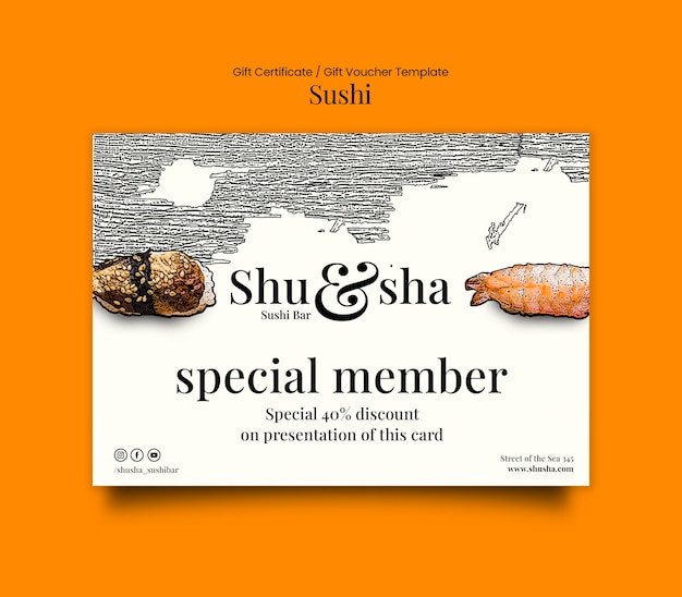 Sushi gift card template design