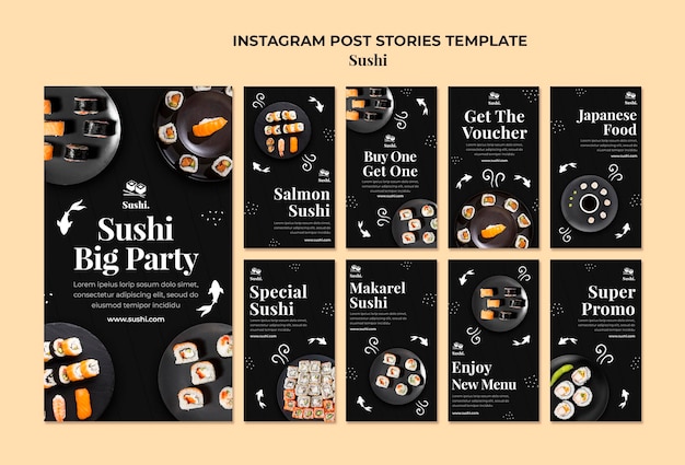 PSD sushi instagram stories template with photo