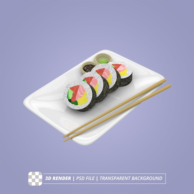 SUSHI ROLL 3D RENDER ISOLATED IMAGES