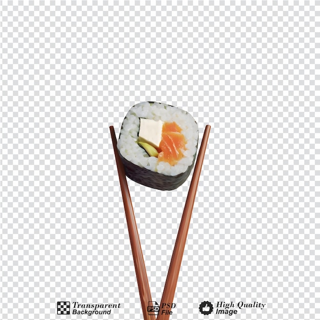 a sushi roll in chopsticks isolated on transparent background