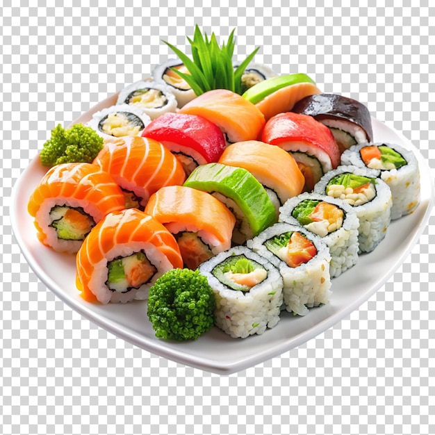 Sushi roll with rice vegetables and fish on transparent background