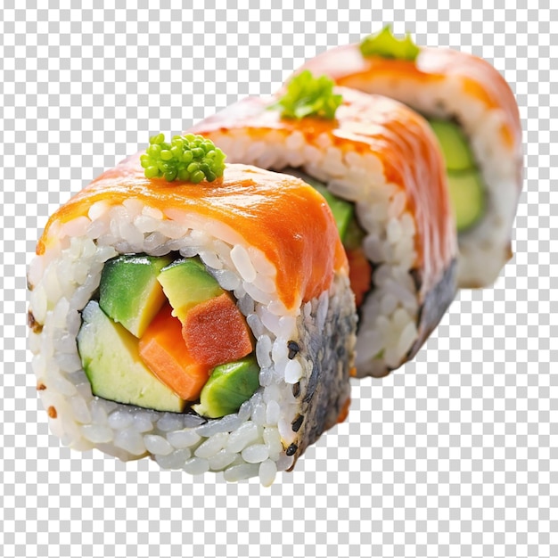 Sushi roll with rice vegetables and fish on transparent background