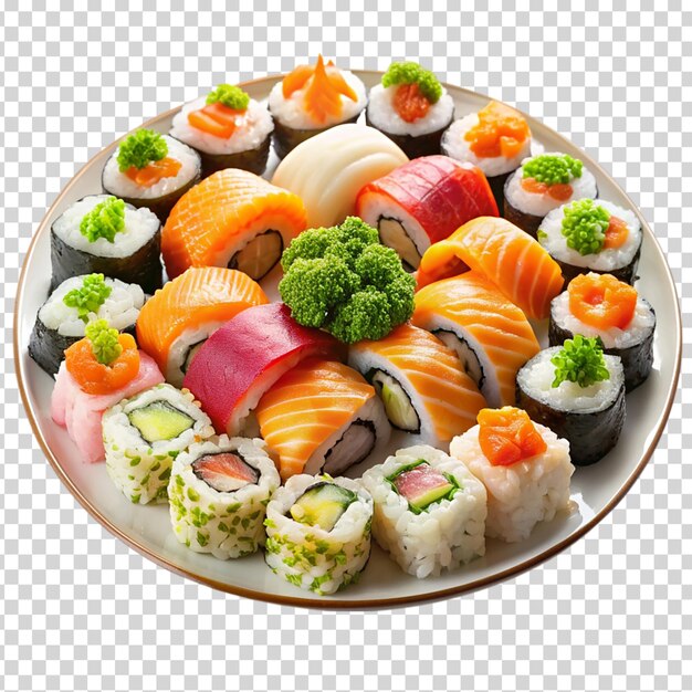 Sushi roll with rice vegetables and fish on transparent background