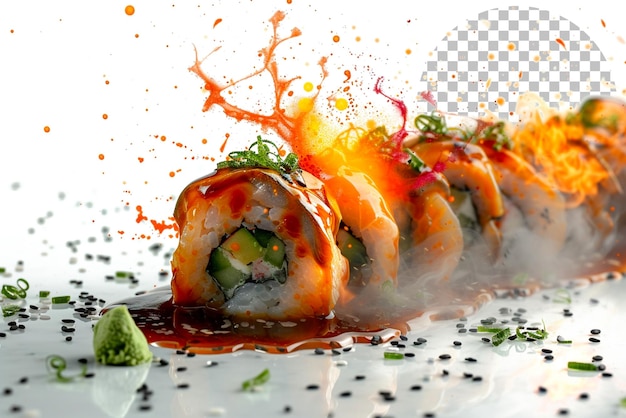 Sushi Rolls Featuring a Fusion of Flavors Accompanied by Wasabi on Transparent Background