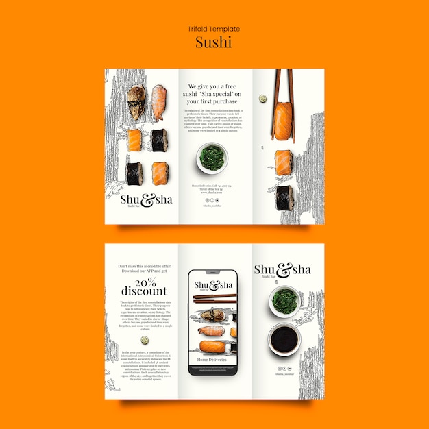 Sushi trifold brochure template design