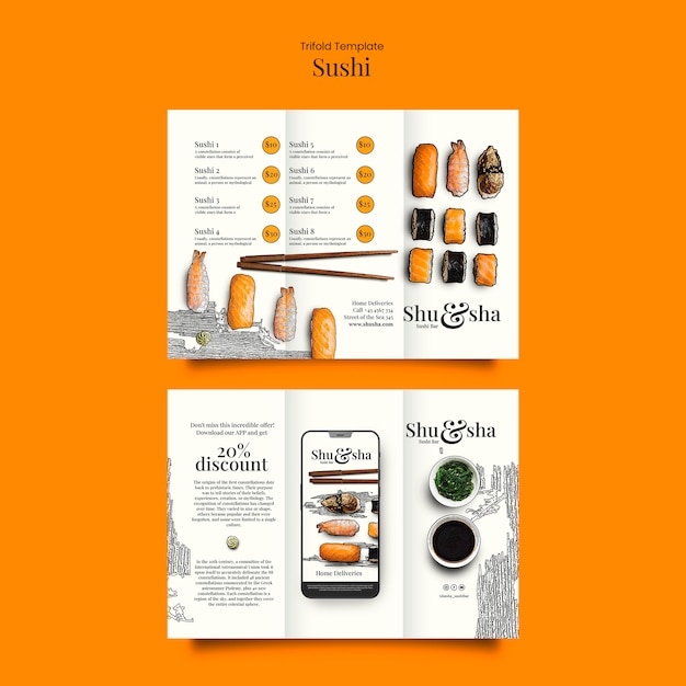 Sushi trifold brochure template design