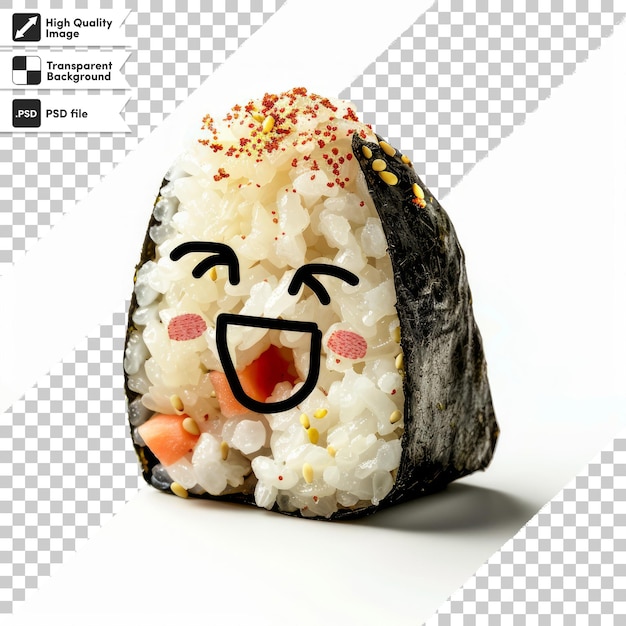 a sushi with a face on it and the words sushi on it