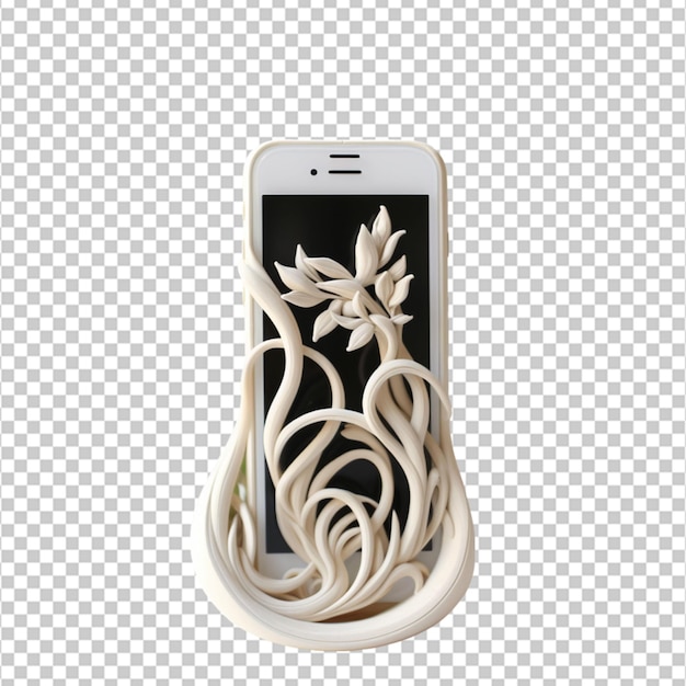 A sustainable 3Dprinted smartphone stand with natureinspired designs on white background