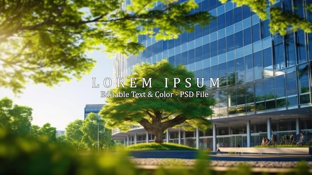 PSD sustainable green building ecofriendly building sustainable glass office building with tree