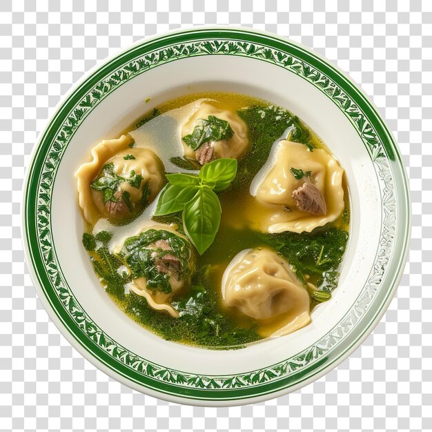 PSD swabian dumplings filled with spinach and meat served in a flavorful broth isolated on transparent