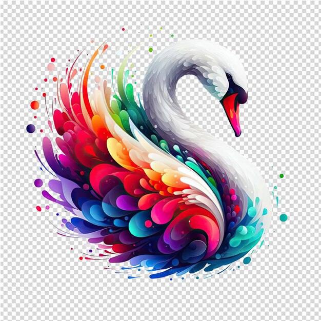 a swan with a splash of colored water on it