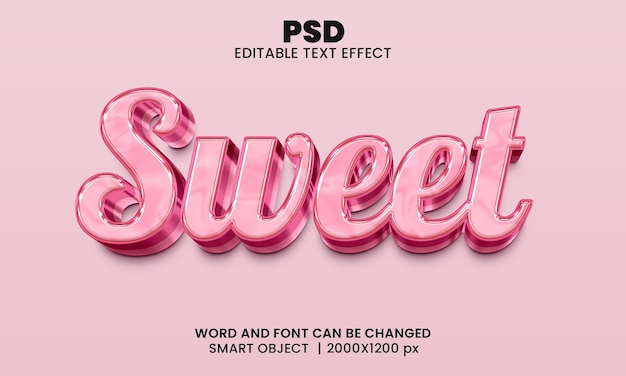 Sweet 3d editable text effect Premium Psd with background