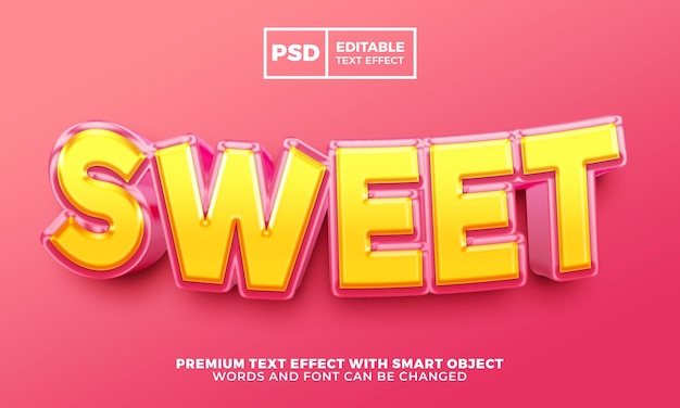 Sweet 3d editable text effect premium psd