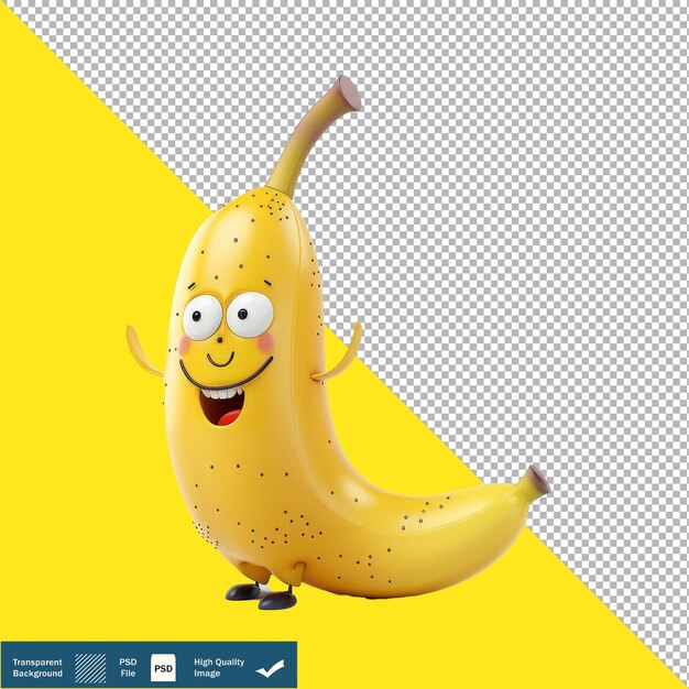 Sweet Banana Mascot 3D Isometric Render Transparent Background PNG PSD