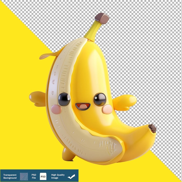 Sweet Banana Mascot 3D Isometric Render Transparent Background PNG PSD