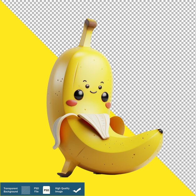 Sweet Banana Mascot 3D Isometric Render Transparent Background PNG PSD