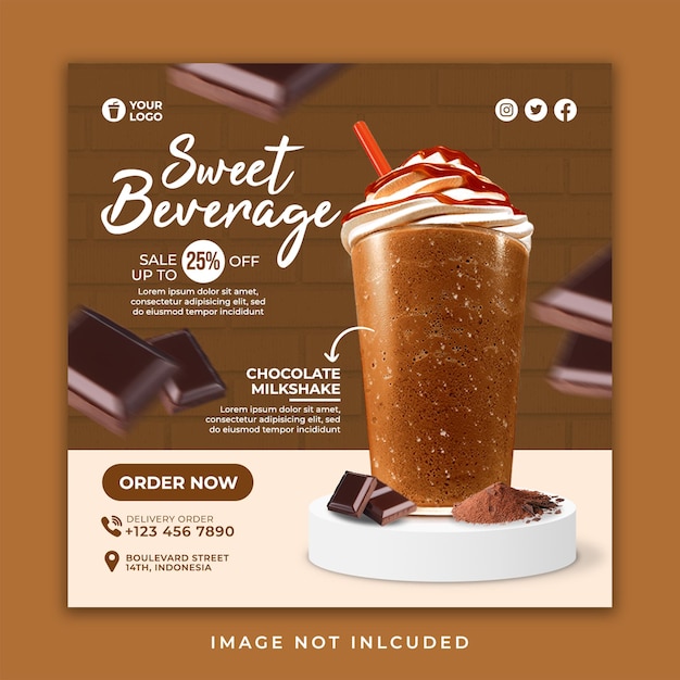 Sweet Beverage Chocolate Instagram Social Media Template For Cafe And Restaurant