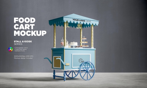 sweet candy cart mockup in 3d rendering