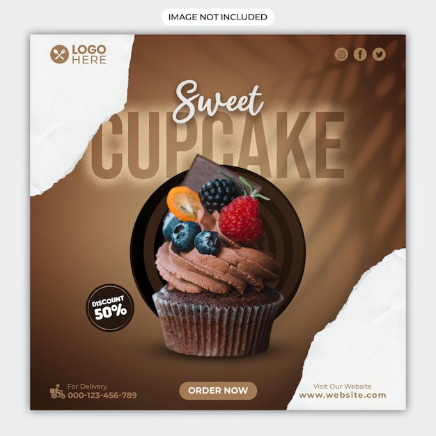 Sweet cupcake social media promotion square banner template