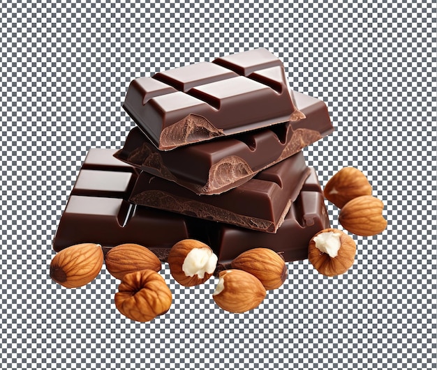 Sweet Dark Chocolate with Whole Hazelnuts isolated on transparent background