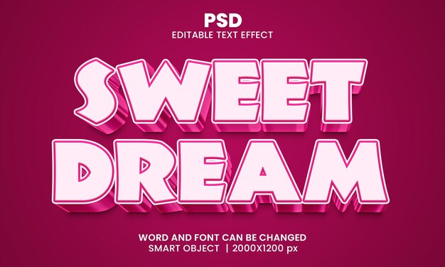 PSD sweet dream 3d editable text effect premium psd with background