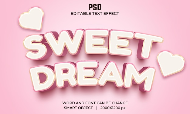 PSD sweet dream 3d editable text effect premium psd with background