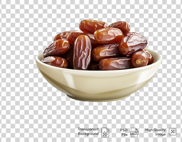 The sweet dried dates bowl on trasparent background