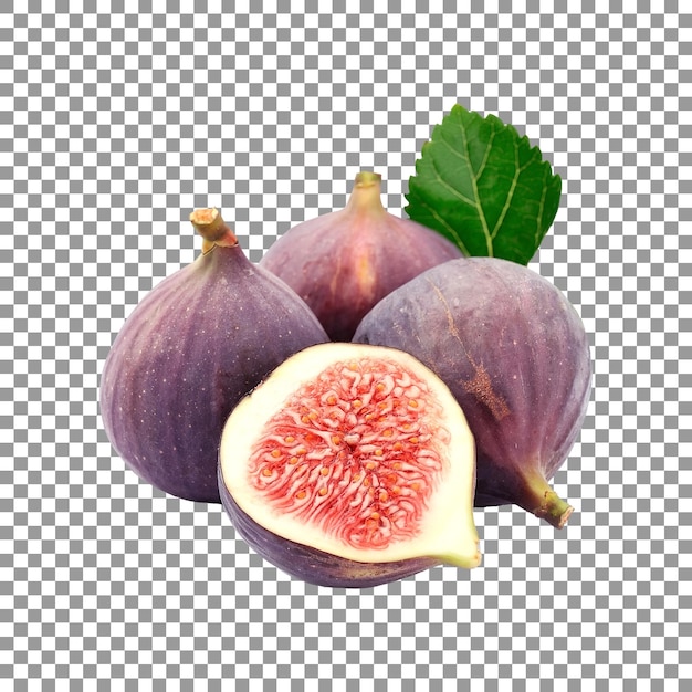 Sweet figs fruit pair with slice isolated on transparent background