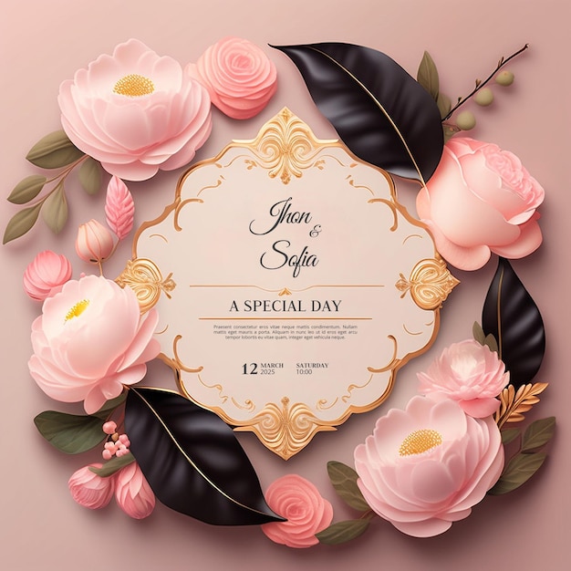 A sweet floral and luxurious wedding invitation card Editable text