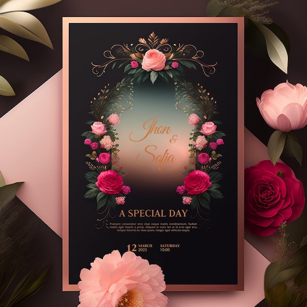 A sweet floral and luxurious wedding invitation card Editable text