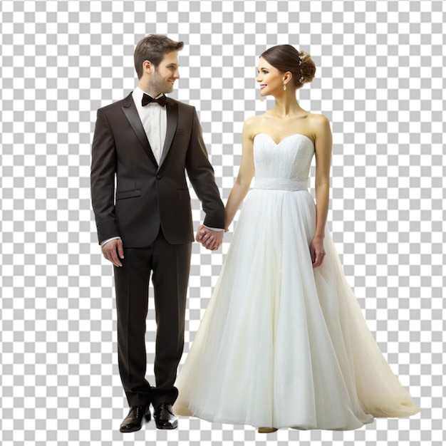 PSD sweet married couple posing holding a white bouquet