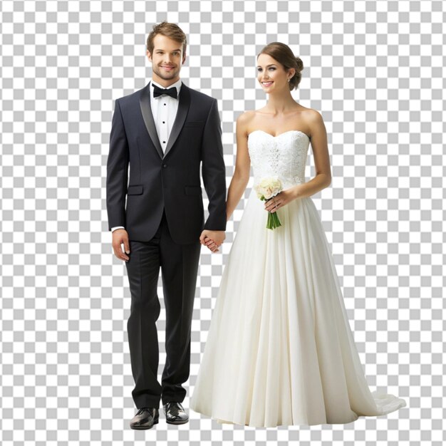 PSD sweet married couple posing holding a white bouquet