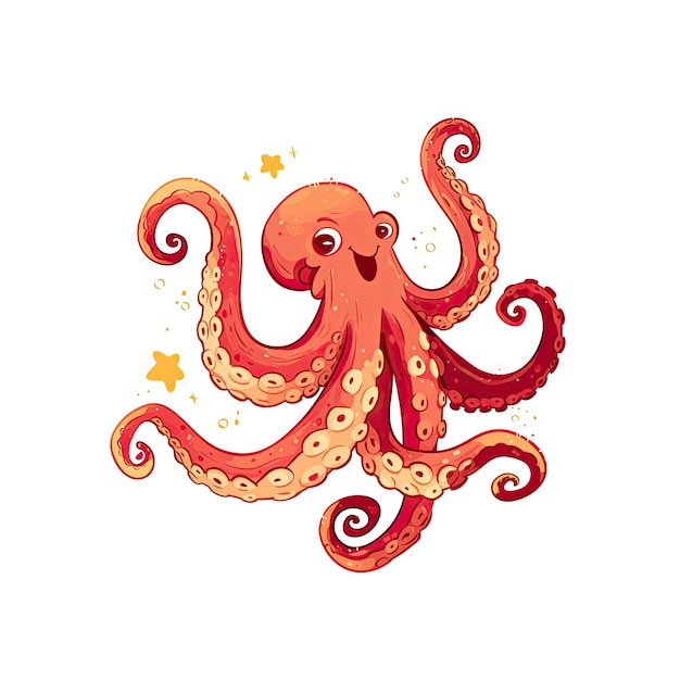 PSD sweet octopus cartoon its tentacles waving cartoon illustration