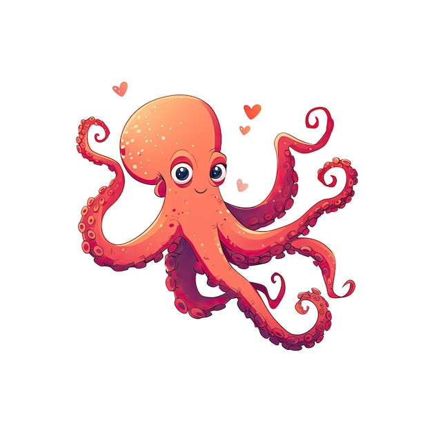 PSD sweet octopus cartoon its tentacles waving cartoon illustration