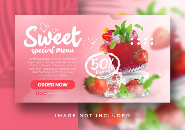 PSD sweet special menu fresh fruit promotion cafe restaurant website landing page banner template