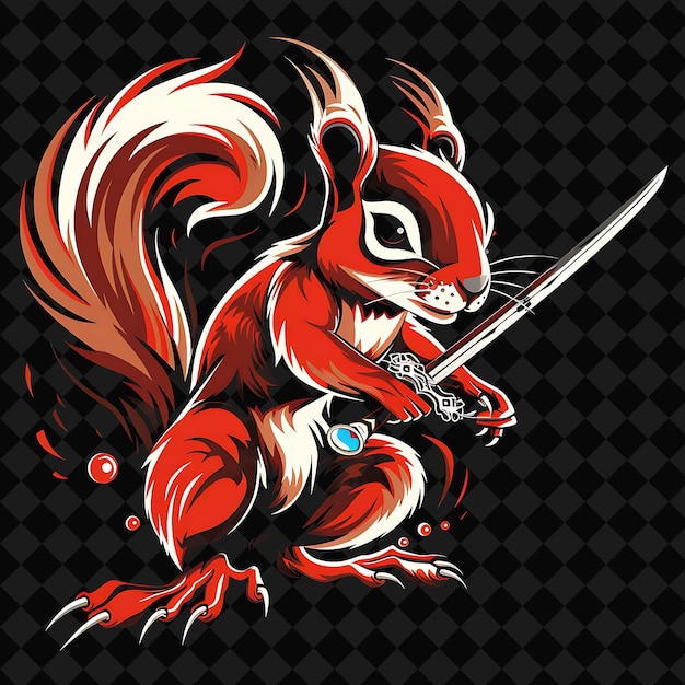 PSD swift red squirrel fencer portrait wielding a rapier with a illustration animal warrior character