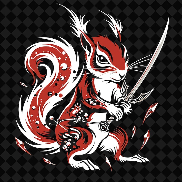 PSD swift red squirrel fencer portrait wielding a rapier with a illustration animal warrior character