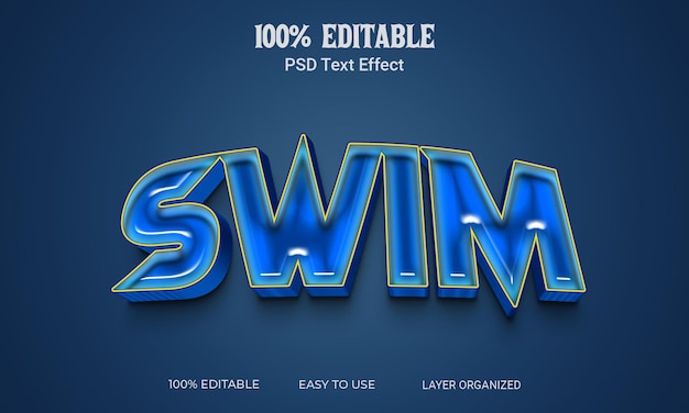 Swim 3D Text Effect Editable Text Style PSD File