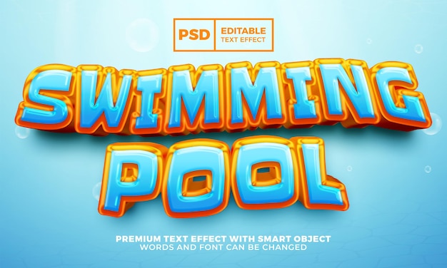 Swimming pool 3d editable text effect premium psd