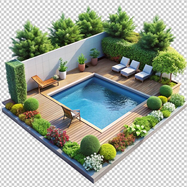 PSD swimming pool garden on transparent background