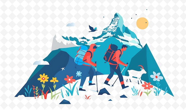 Swiss Characters Hiking in the Alps Design Is Adventurous an Illustration Cutural Landscape View