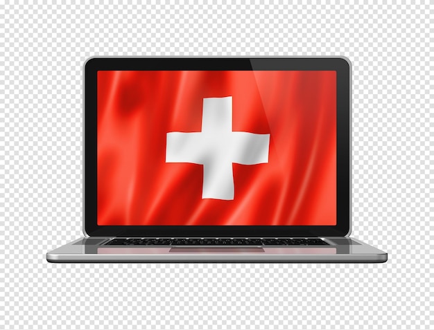 Swiss flag on laptop screen isolated on white 3D illustration