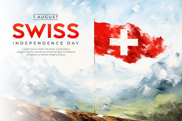 Swiss independence day poster template with swiss flag background in watercolor style