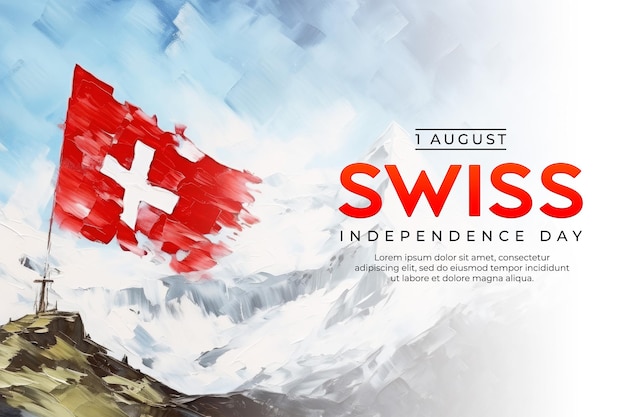 PSD swiss independence day poster template with swiss flag background in watercolor style