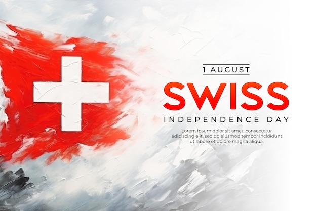 PSD swiss independence day poster template with swiss flag background in watercolor style