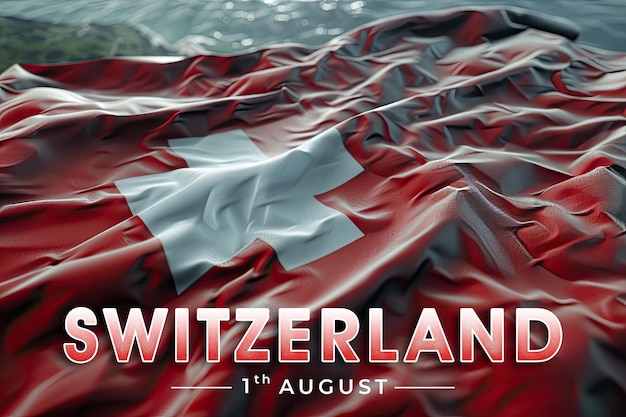 PSD swiss independence day poster with flag