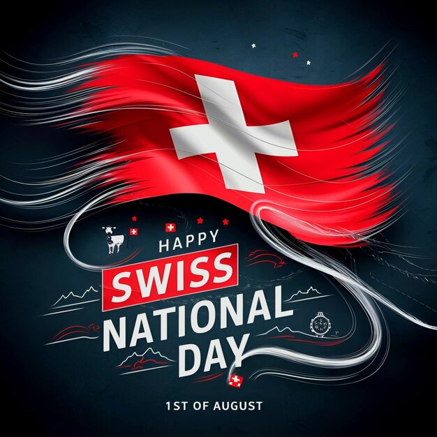 PSD swiss national day poster template with swiss flag background