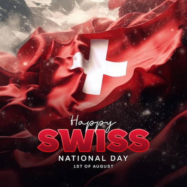 PSD swiss national day poster template with swiss flag background