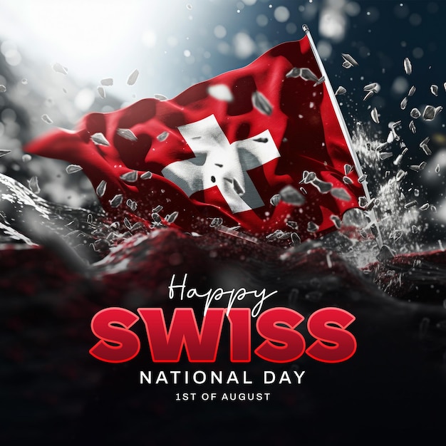 PSD swiss national day poster template with swiss flag background