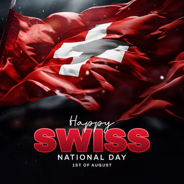 PSD swiss national day poster template with swiss flag background